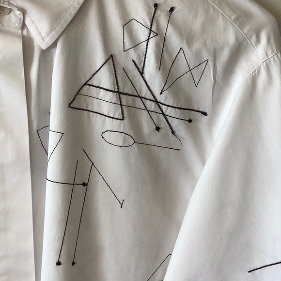 Lafayette 148 New York White with Black Design Tunic - Picture 3 of 11